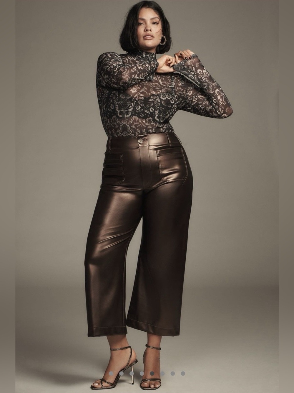 Maeve Brown Bronze Faux Leather High Rise Wide Leg Crop Colette Pants Size 31